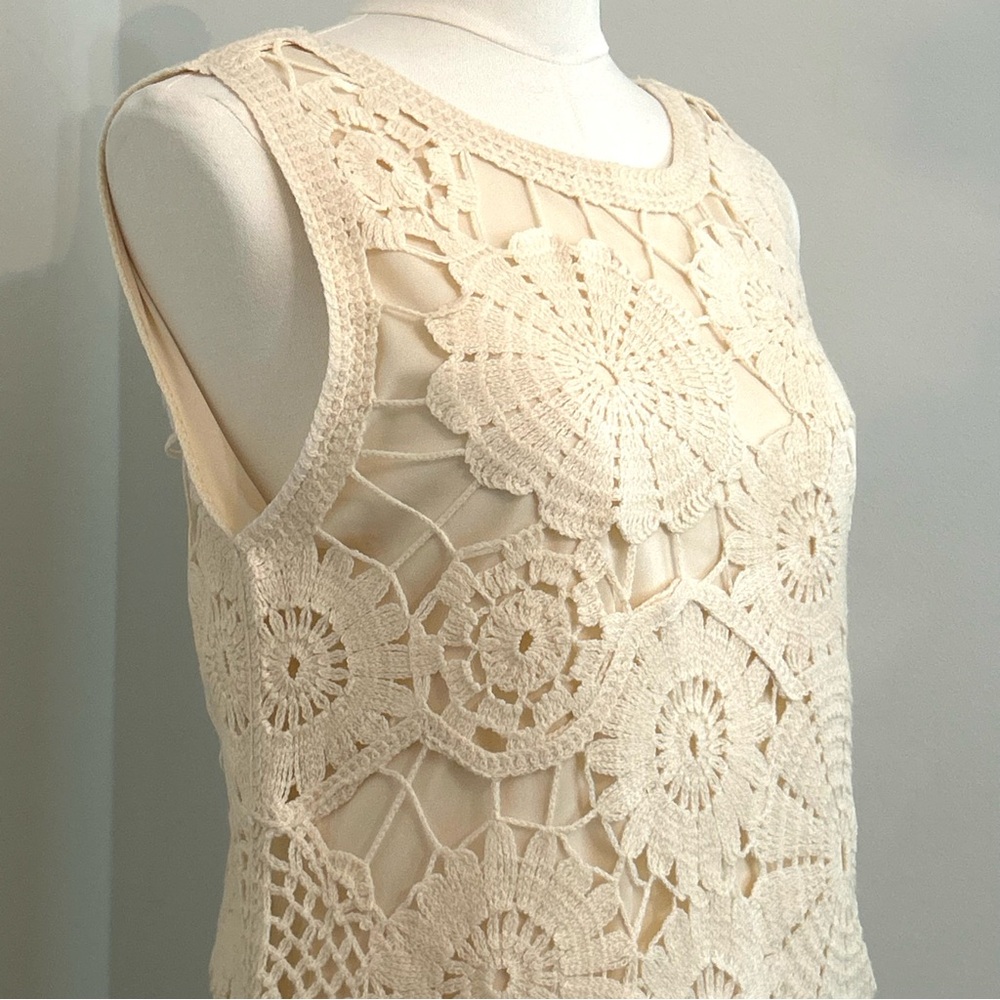 Kings Road Crochet Slip Dress Midi Cottage Core Neutral Ecru Cream Size Large